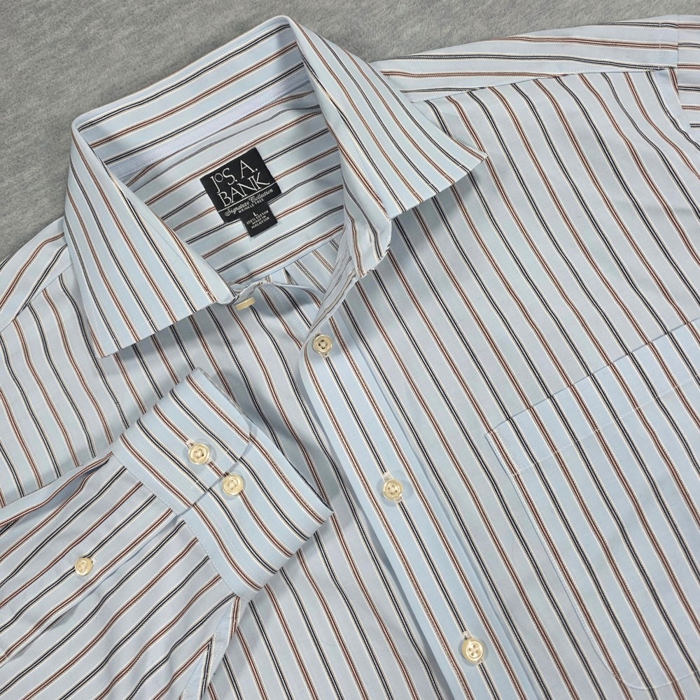 Jos. A. Bank Signature Collection Mens Large Blue Striped Wrinkle Free Shirt